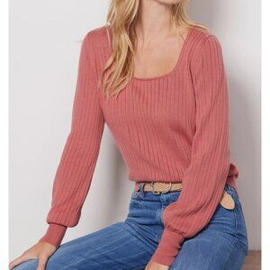 Evereve Kaia Scoop Neck Knit Lightweight Bishop Sleeve Sweater – Medium